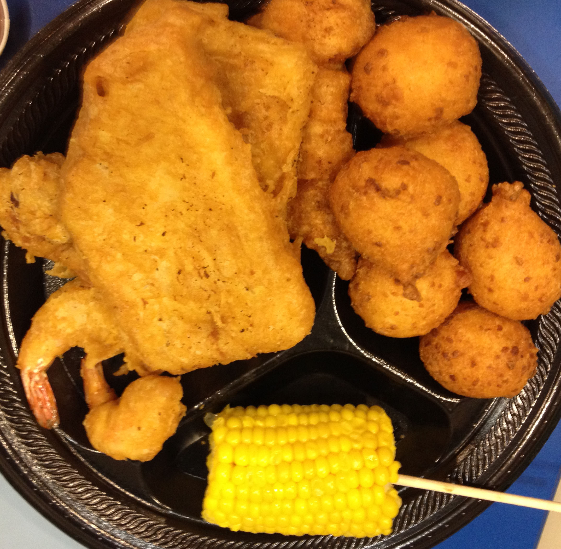 Chicken, fish, corn, and Hushpuppies - Free Public Domain Stock Photo