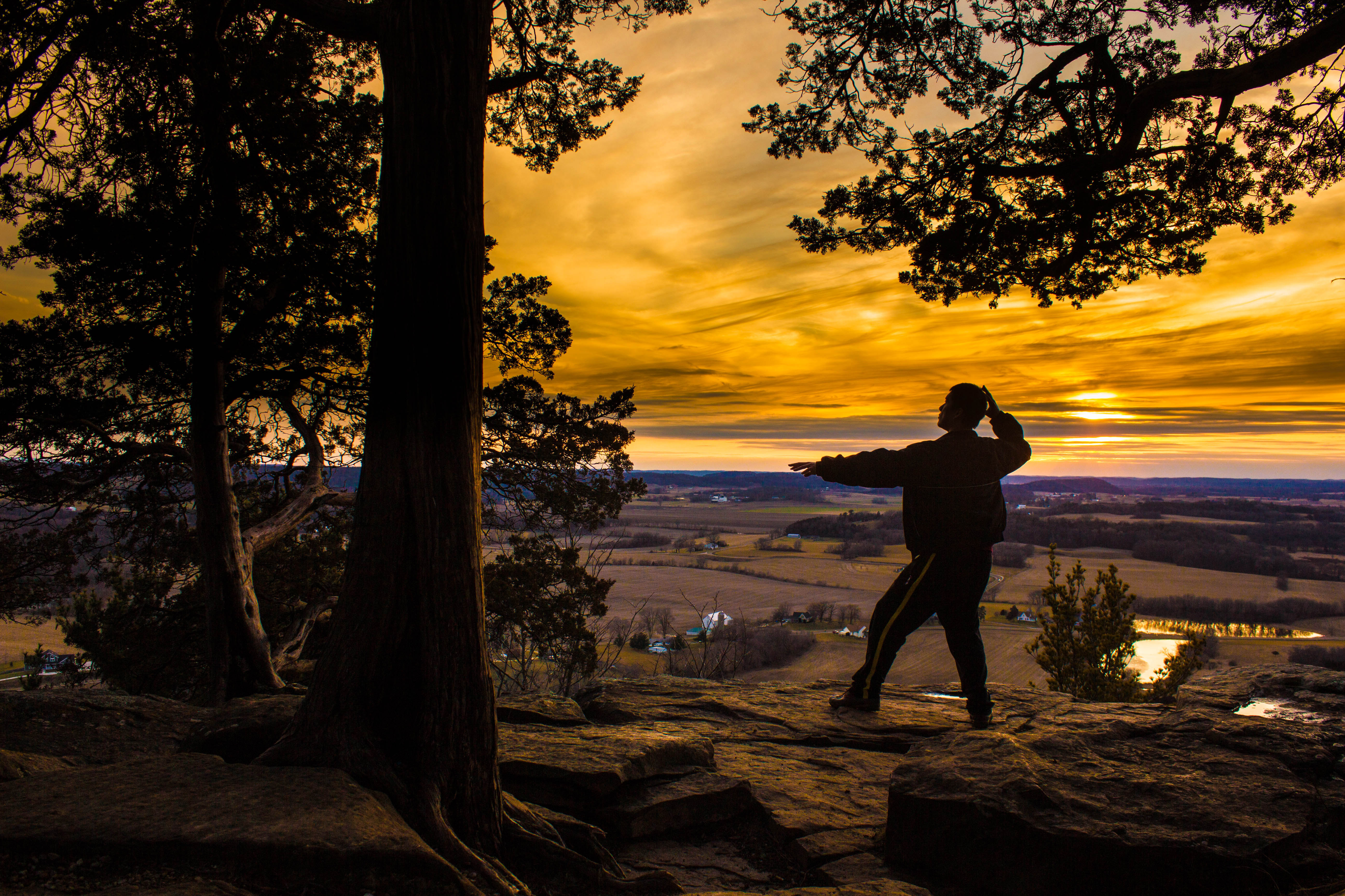 Karate Master Practicing at Sunset