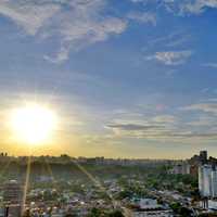 Sky and sun in cityscape in Sao Paulo, Brazil