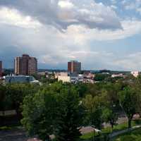 Downtown and skyline of Lethbridge in Alberta