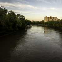 River around sunset on the bridge in Winnipeg