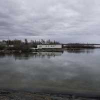 Houses and Trailers on the shores of Great Slave Lake at Dettah