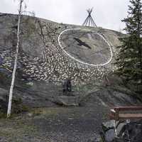 Park with artwork in old town, Yellowknife