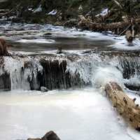 Frozen rapids and waterfalls
