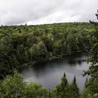 Forest and landscape and lake from Hemlock Bluff at Algonquin Provincial Park, Ontario