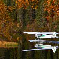 Seaplane landing on the lake in Quebec, Canada