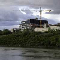 Construction from across the river in Saskatoon, Saskachewan