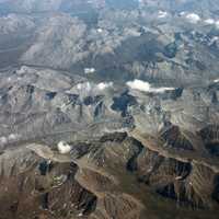 Aerial photograph of the Mackenzie Mountains in the Yukon Territory, Canada