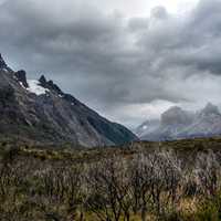 Mountains, landscape, sky, and clouds in Torres del Paine, Chile