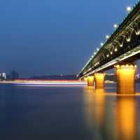Wuhan Yangtze river bridge at night