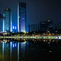 Night Time Buildings and Towers in Chengdu, Sichuan, China