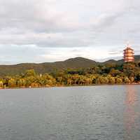 Lake and Temple in Hangzhou
