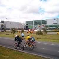 Gran Estación, Bicycle riders on a road in Bogota, Colombia