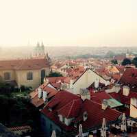 Looking at the building rooftops of Prague, Czech Republic
