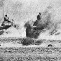 Egyptian tanks advancing in the Sinai in the Yom Kippur War in 1973