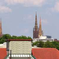 Coventry's skyline with towers in England