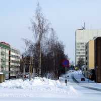 Meripuistokatu street with the Kemi City Hall in the background in Finland