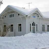Snow covered railway station in Simo, Finland
