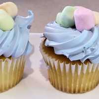 Cupcakes with blue frosting and marshmellows