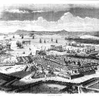 Black and White Drawing of Toulon in 1850 in France