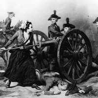 Molly Pitcher taking part in the battle at monmouth during the American Revolution