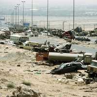Destroyed Iraqi civilian and military vehicles on the Highway of Death