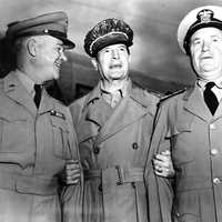 MacArthur with two of his generals during the Korean War