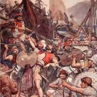 Death of the Persian admiral Ariabignes at the Battle of Salamis