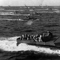 LVTs approach Iwo Jima during World War II