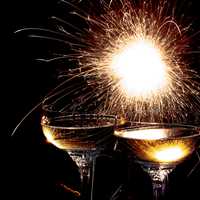 Fireworks Sparklers with two glasses of Champagne
