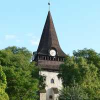 Belfry of the Gothic church in Miskolc, Hungary