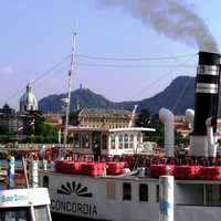 An old steamship at the dock in Como, Italy