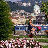 The park of Villa Olmo and the Cathedral in Como. Italy