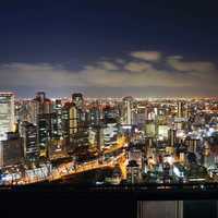 The Cityview of Osaka at night with lights in Japan