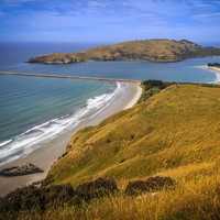 Entrance to Otago Harbour on the shore of New Zealand