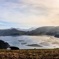 Papanui inlet Landscape  with lake and hills