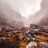 Foggy Valley with Rocks and landscape