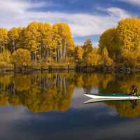 Lake, Kayaker and Landscape in the fall