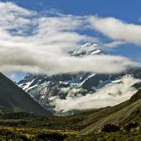 Mount Cook shrouded in Clouds in New Zealand