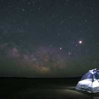 Stars and sky above the tent at night