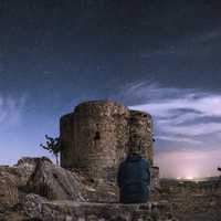 Stars over the old castle structure