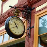Hanging clock on building