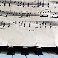 Music Notes and sheet music on a piano