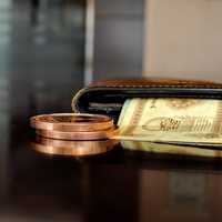 Wallet with paper bill and coin