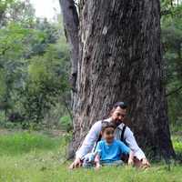 Father and Child sitting under a tree