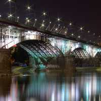 Bridge with lights at night in Warsaw