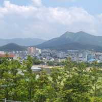 Namwon Landscape and Cityscape with Mountains in South Korea