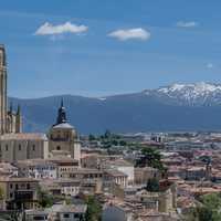 Cityscape of Madrid with Mountain landscape in Background