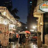 Rain at the night market in Bangkok, Thailand