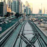Roads, railroad, and buildings in Dubai, United Arab Emirates, UAE